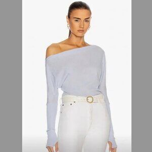 Enza Costa Cashmere Cuffed Off Shoulder Long Sleeve Top Blue Sz M